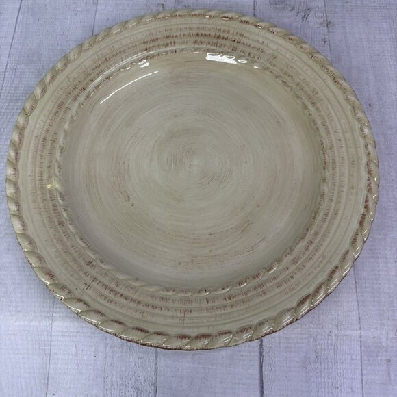 Roscher & Co BELLINI CREAM Embossed Rope Ring Earthenware  Dinner Plates Set 4 - Picture 4 of 16